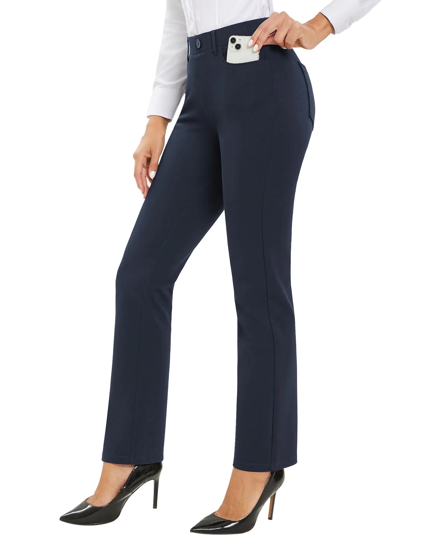 Stelle Womens 30" Straight Leg Dress Pants High Waisted Slacks Dress Pants for Office Work with 4 Pockets(Navy X-Large)