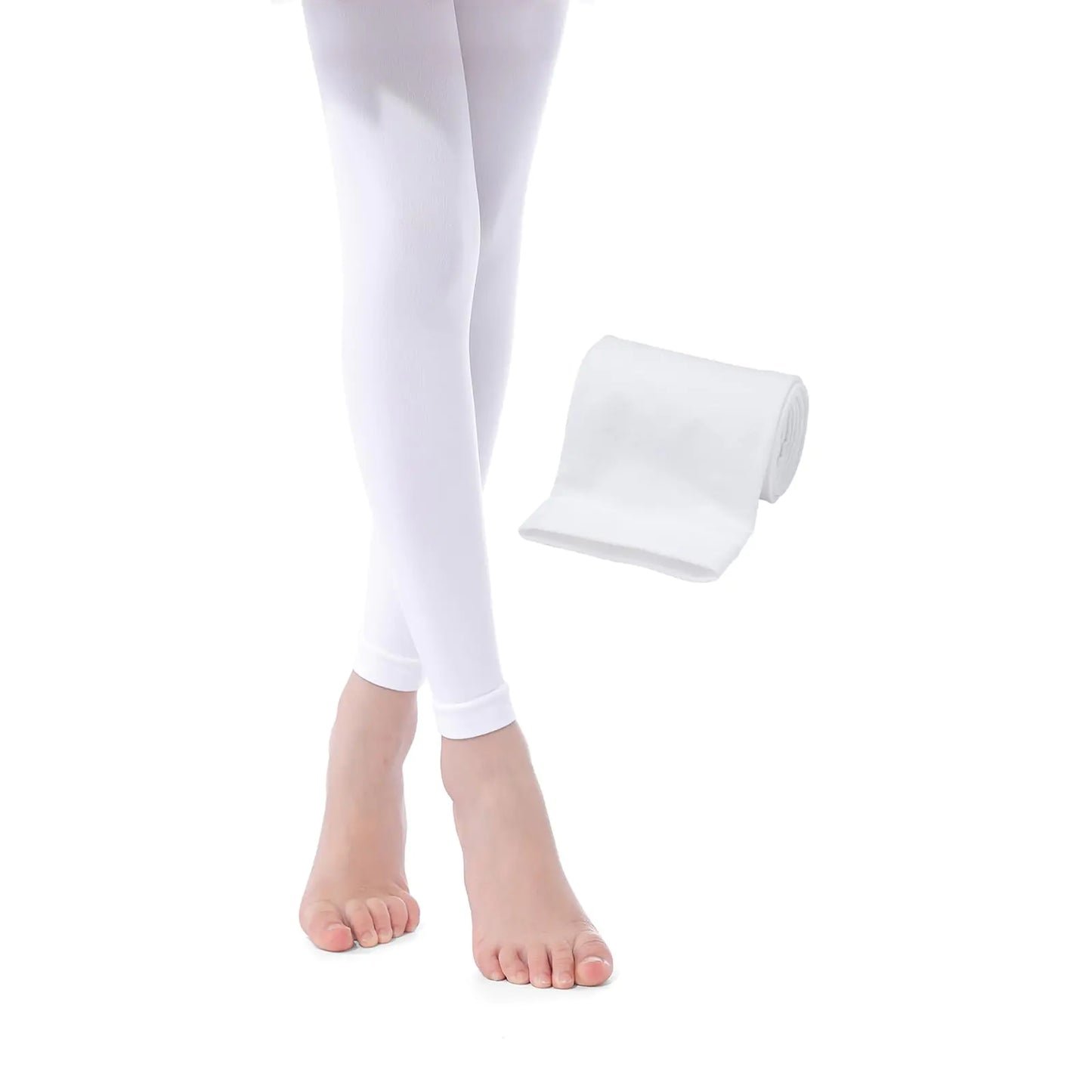 Deesorxin 1 Pair Ballet Tights for Girls Footless Tights Ultra Soft Dance Tights for Toddler Kids White M(5-7 Years)
