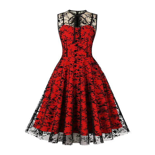 Elegant 1950s Embroidered Mesh Retro Party Dress