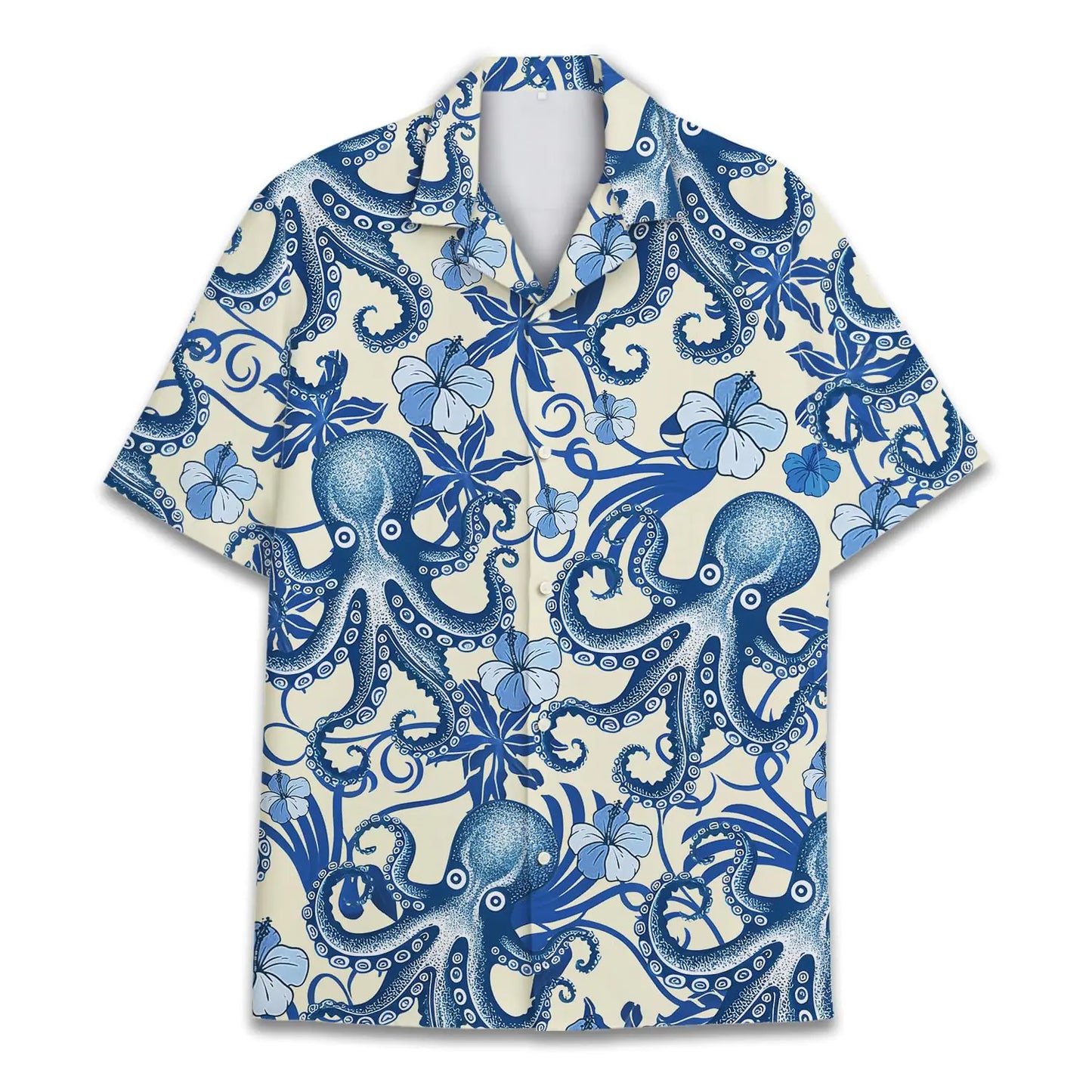 Octopus Hawaiian Shirt Men Women Ocean Blue Octopus Shirt Men Summer Beach Aloha Short Sleeve Button Down