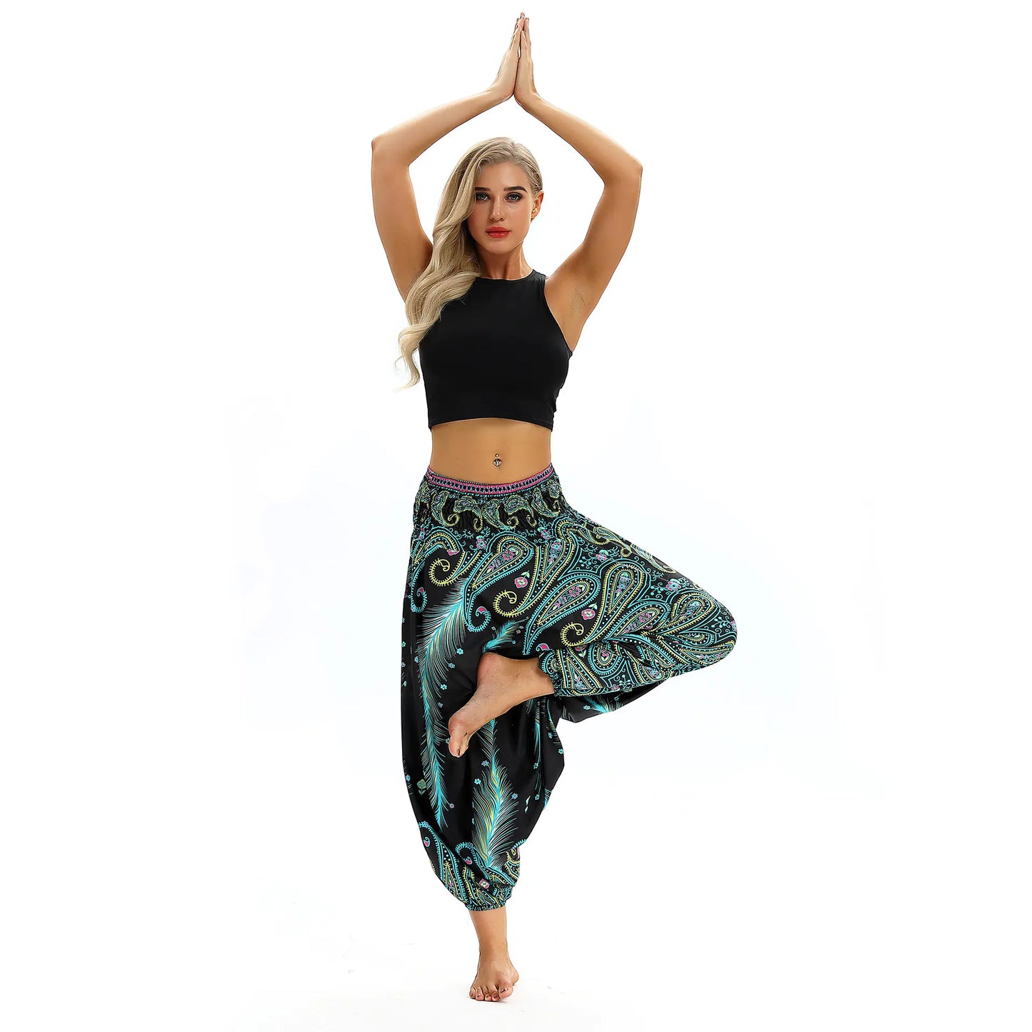 Printed Yoga Pants, Wide-Leg Lantern Pants, Bohemian Style