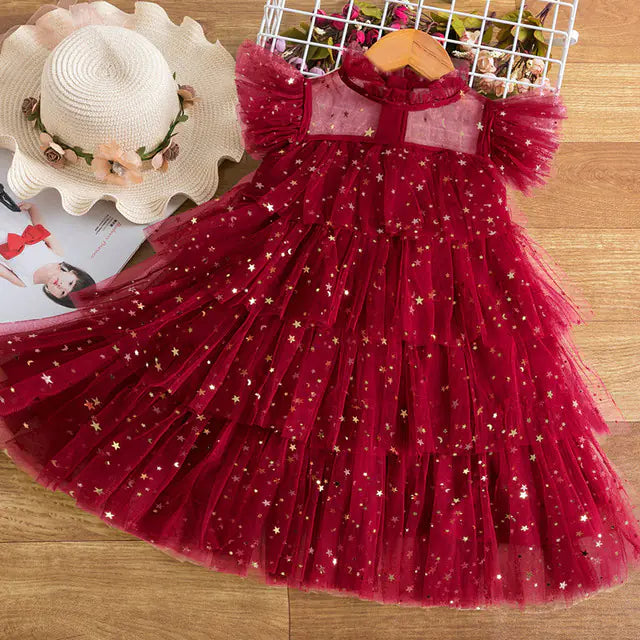 Lace Christmas Dress for Girls 3-8Y Party Gown
