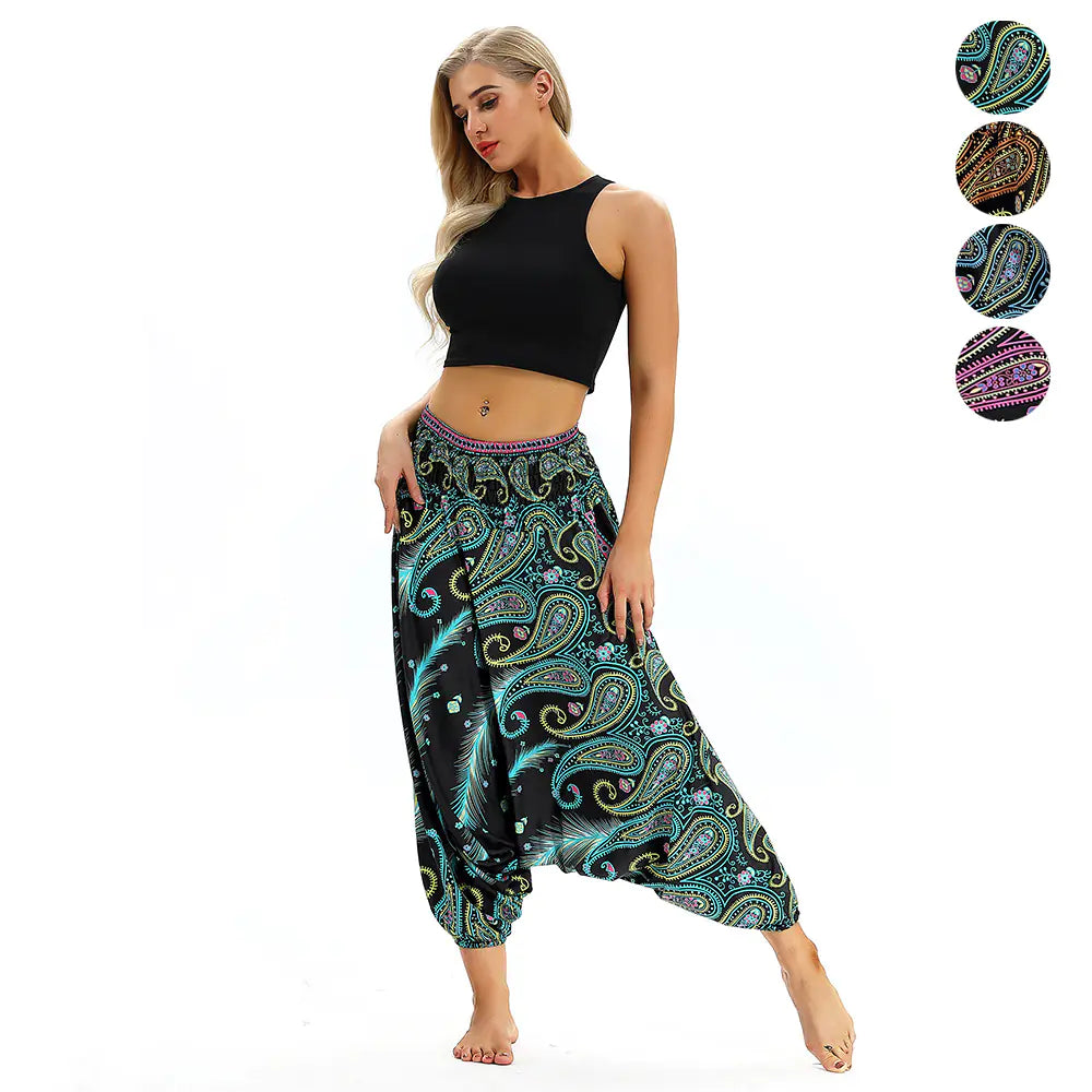 Printed Yoga Pants, Wide-Leg Lantern Pants, Bohemian Style