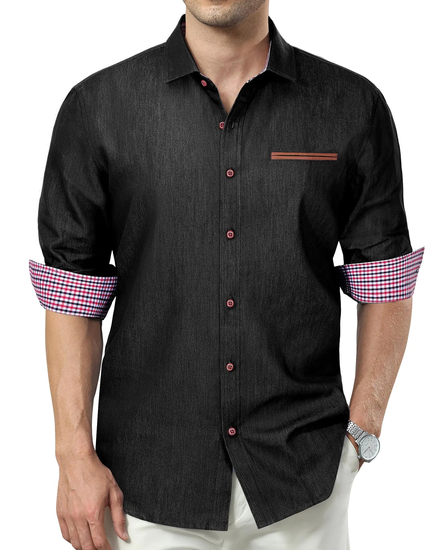 Lion Nardo Mens Denim Shirt Long Sleeve Casual Button Down Shirt Men Western Untucked Dress Shirts for Men Cowboy Work Black