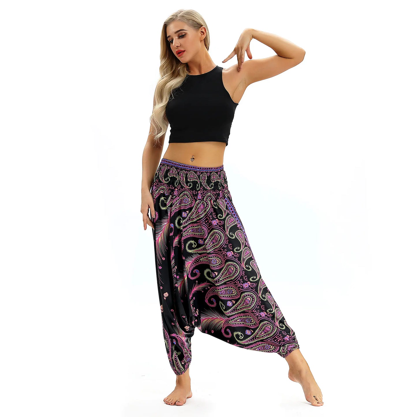 Printed Yoga Pants, Wide-Leg Lantern Pants, Bohemian Style