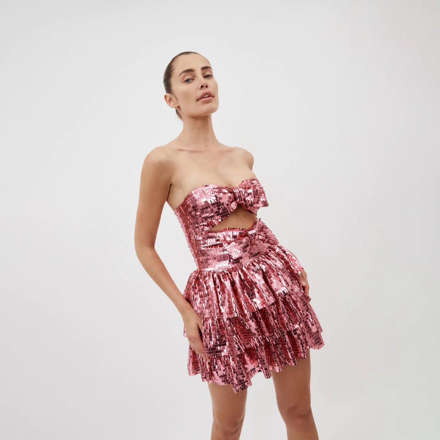 New European Style Pink Party Dress with Sequins