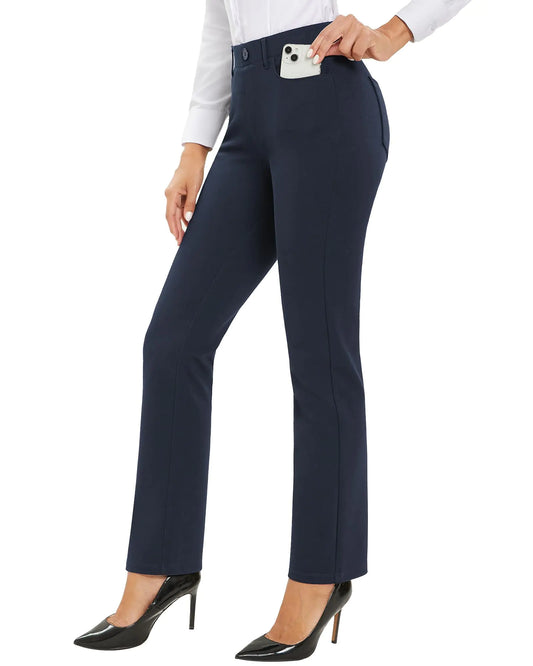 Stelle Womens 30" Straight Leg Dress Pants High Waisted Slacks Dress Pants for Office Work with 4 Pockets(Navy X-Large)