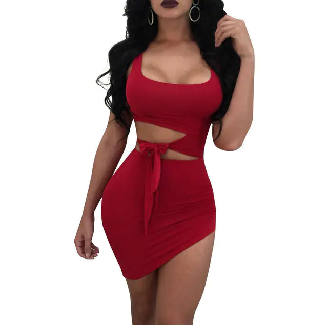 Women's Summer Crop Top Dress with Belted Design
