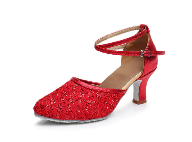 Classic Low Heel Sequin Latin Dance Shoes for Girls