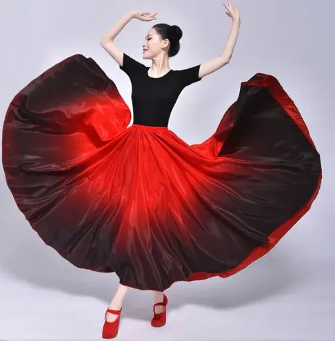 Women's Gradient Color Flamenco Dance Skirt