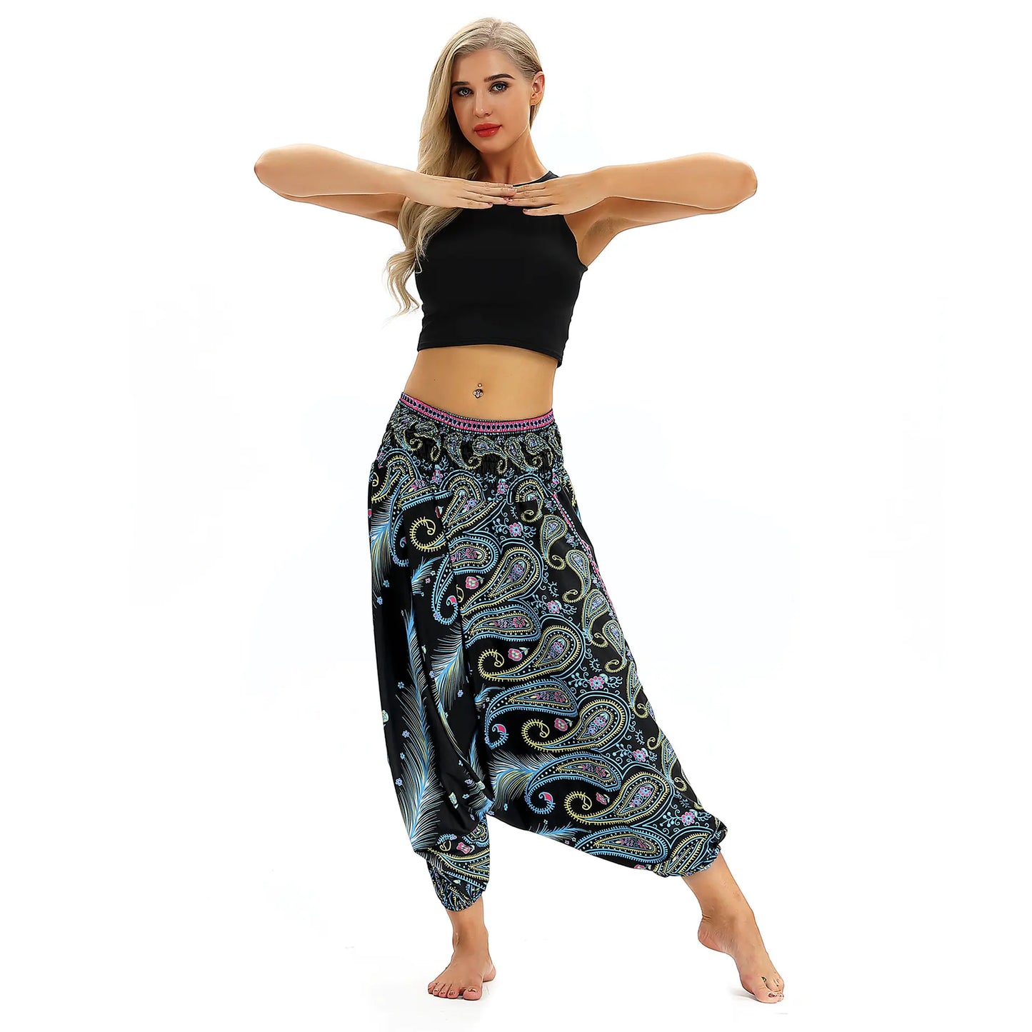 Printed Yoga Pants, Wide-Leg Lantern Pants, Bohemian Style