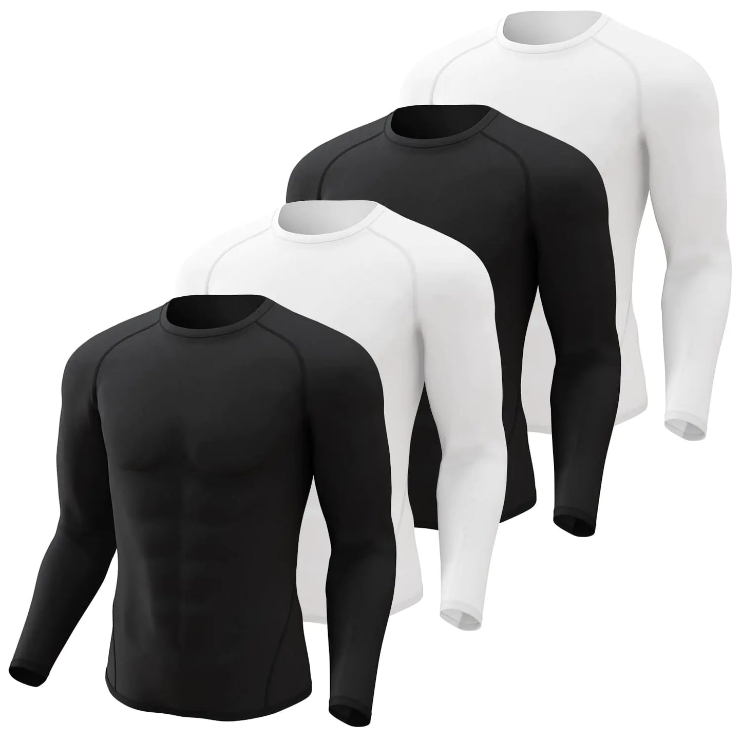 CL convallaria 4 Pack Compression Shirt Men Long Sleeve Cooling Dry Athletic Rash Guard T-Shirt for Sports