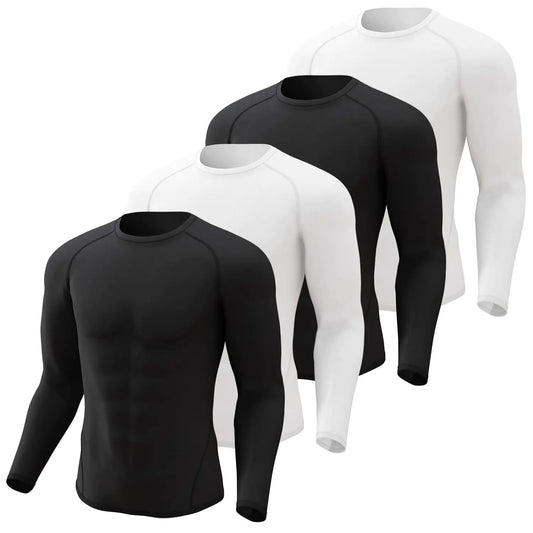 CL convallaria 4 Pack Compression Shirt Men Long Sleeve Cooling Dry Athletic Rash Guard T-Shirt for Sports