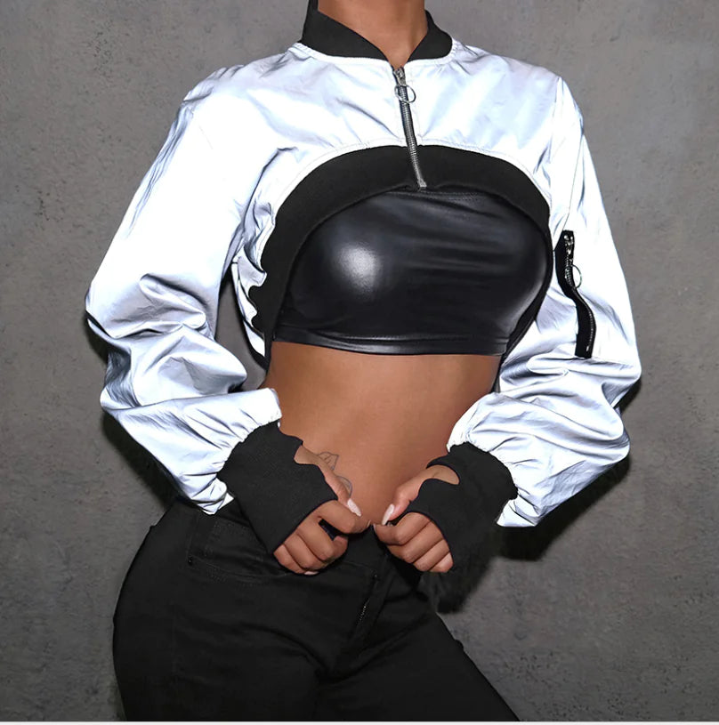 Reflective Zip-Up Hoodie for Dance and Streetwear