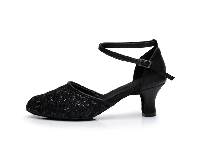 Classic Low Heel Sequin Latin Dance Shoes for Girls