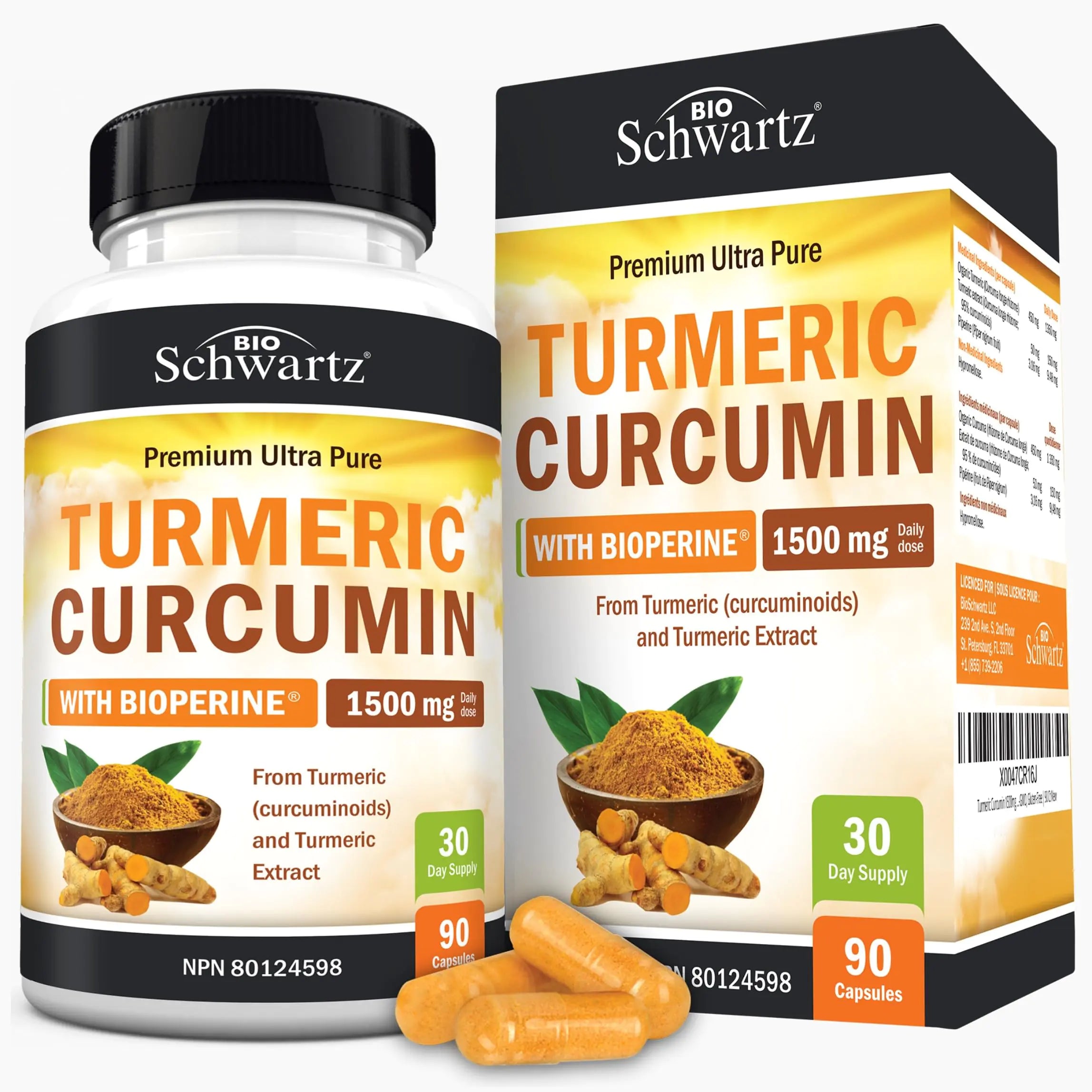 Turmeric Curcumin 1500mg | Turmeric Supplement + Black Pepper | Anti Inflammatory Pills & Joint Pain Relief | with BioPerine | High Potency Curcumin Supplements | Non-GMO Gluten-Free | 90 Ct