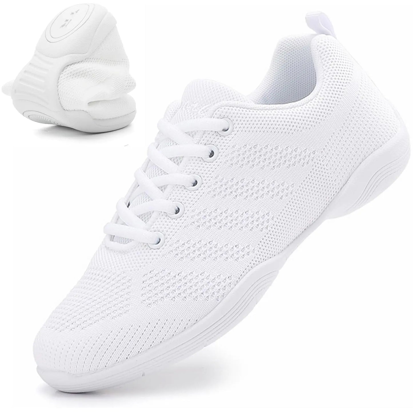 DADAWEN Girls Cheer Shoes White Cheerleading Shoes Dance Athletic Training Tennis Breathable Women Youth Lightweight Competition Cheer Sneakers White US Size 1 M Little Kid