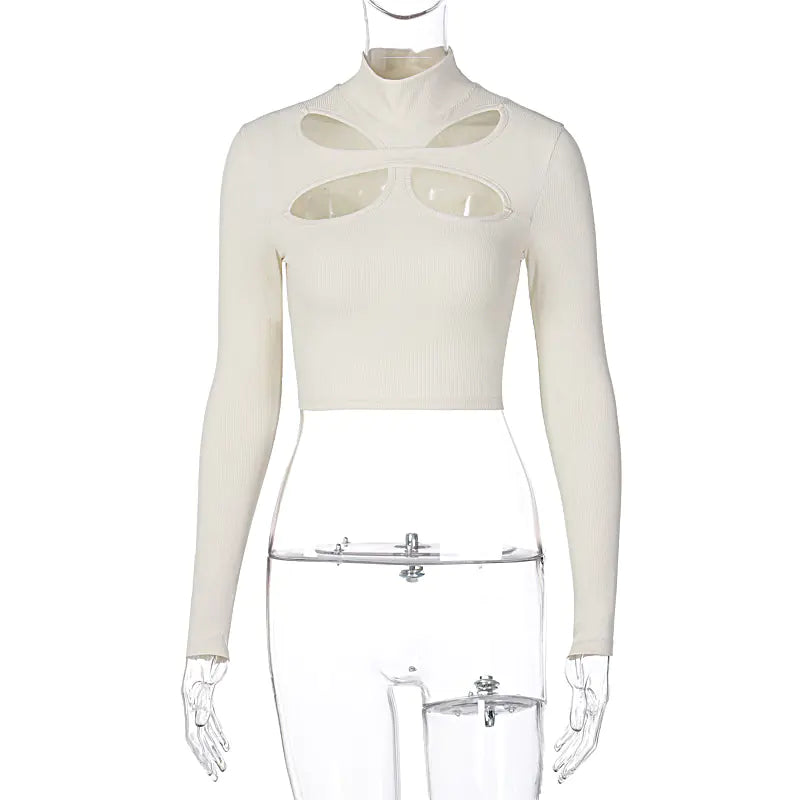 French Style Long Sleeve Crop Top for Women