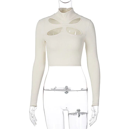 French Style Long Sleeve Crop Top for Women