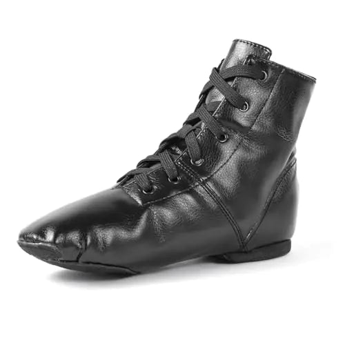 missfiona Jazz Shoes for Woman Canvas Dance Boots Split Sole Ballroom Dancing Flat(5.5 Black PU)