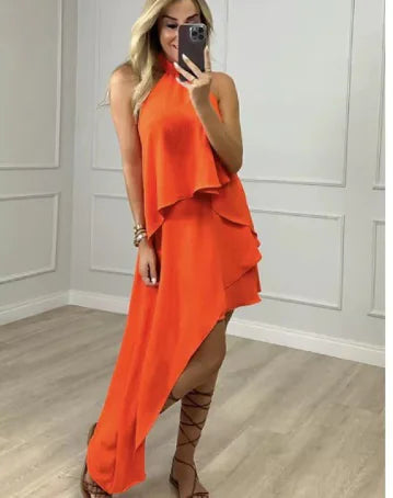 Crossbody Halter Layered Dress