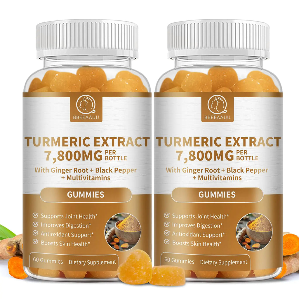 Turmeric Gummies with Black Pepper & Ginger - 7800mg Turmeric Curcumin Supplement for Joint Health Healthy Skin and Immune Support - Raspberry Flavor - 2 Pack