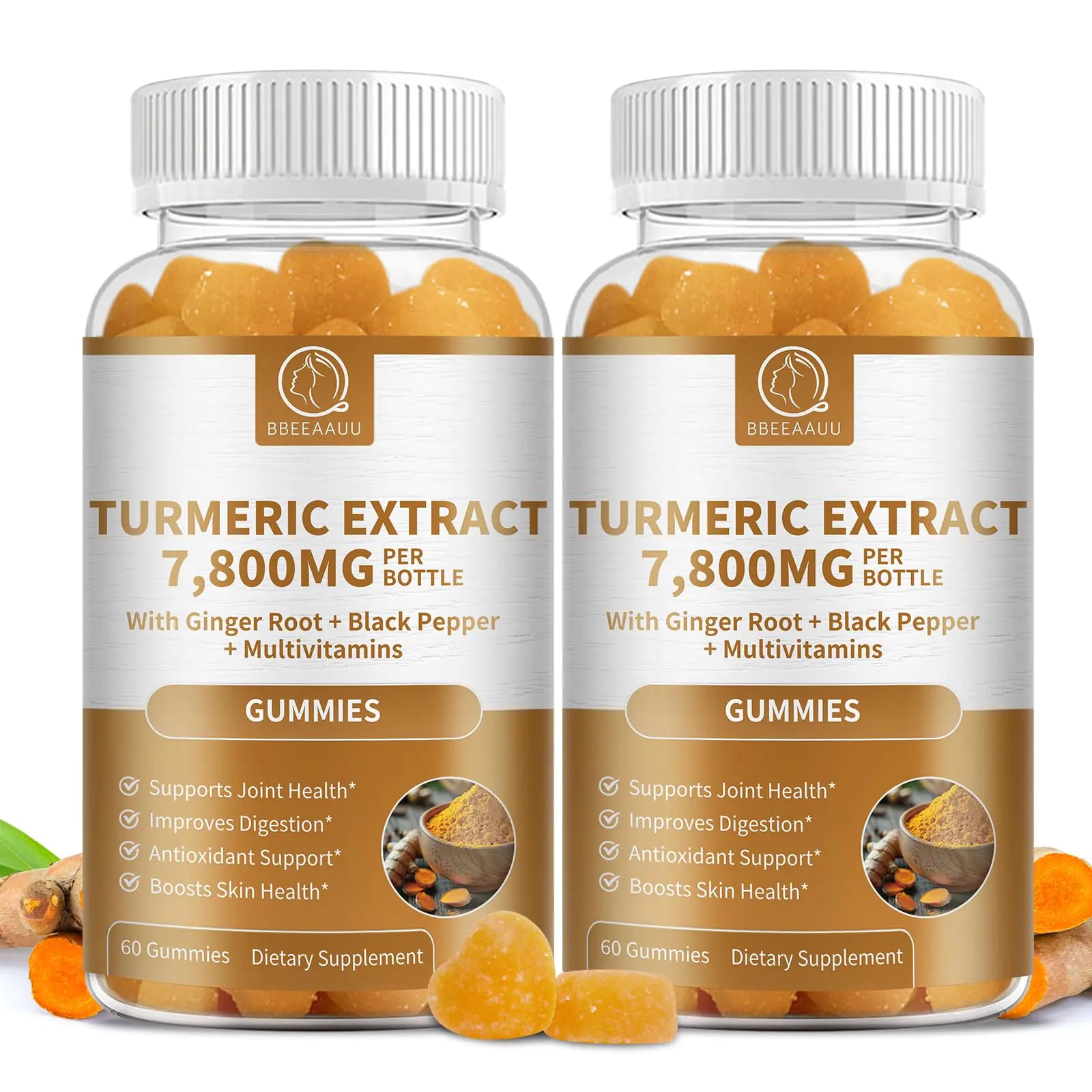 Turmeric Gummies with Black Pepper & Ginger - 7800mg Turmeric Curcumin Supplement for Joint Health Healthy Skin and Immune Support - Raspberry Flavor - 2 Pack