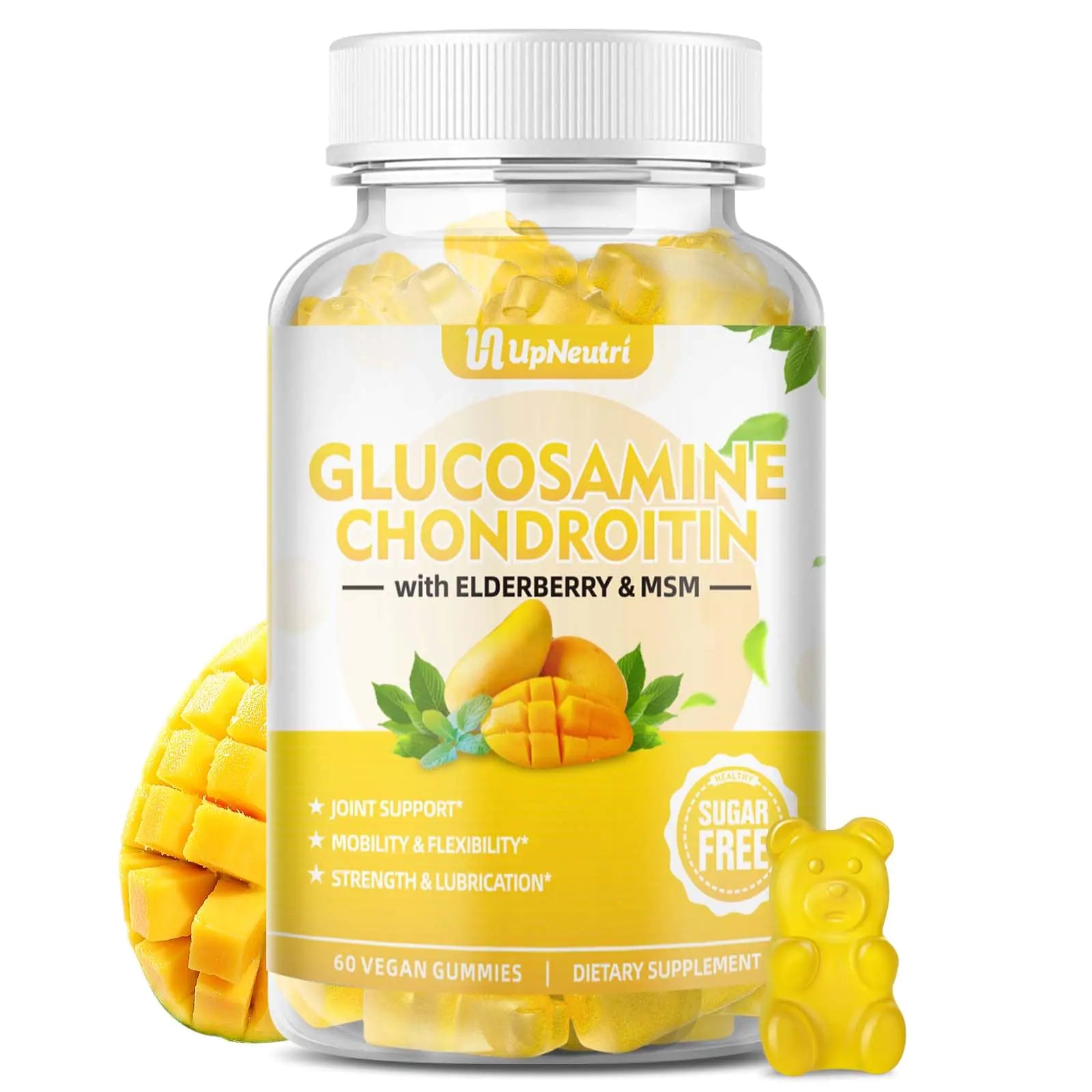 Sugar Free Glucosamine Chondroitin Gummies Extra Strength 1500mg Glucosamine with Chondroitin MSM & Elderberry & Turmeric Joint Support Supplement for Men & Women Move Free Joint Health