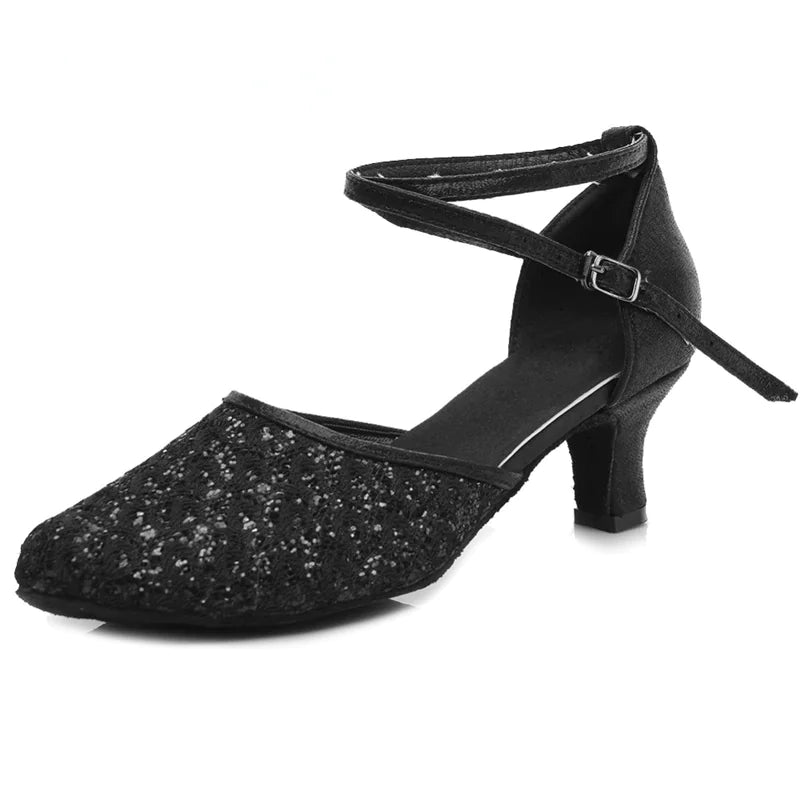 Classic Low Heel Sequin Latin Dance Shoes for Girls
