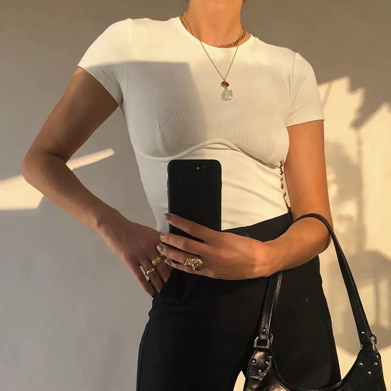 Fashionable Women's Solid Crop Top with Long Sleeves
