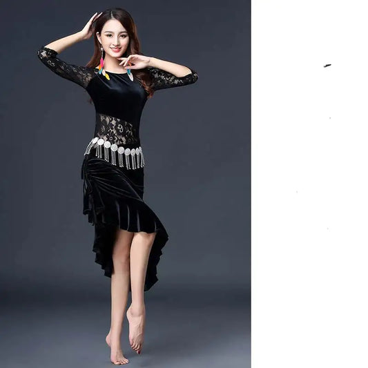 Golden Velvet Latin Dance Performance Outfit