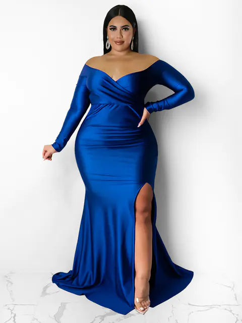 Elegant Plus Size Off Shoulder Maxi Party Dress