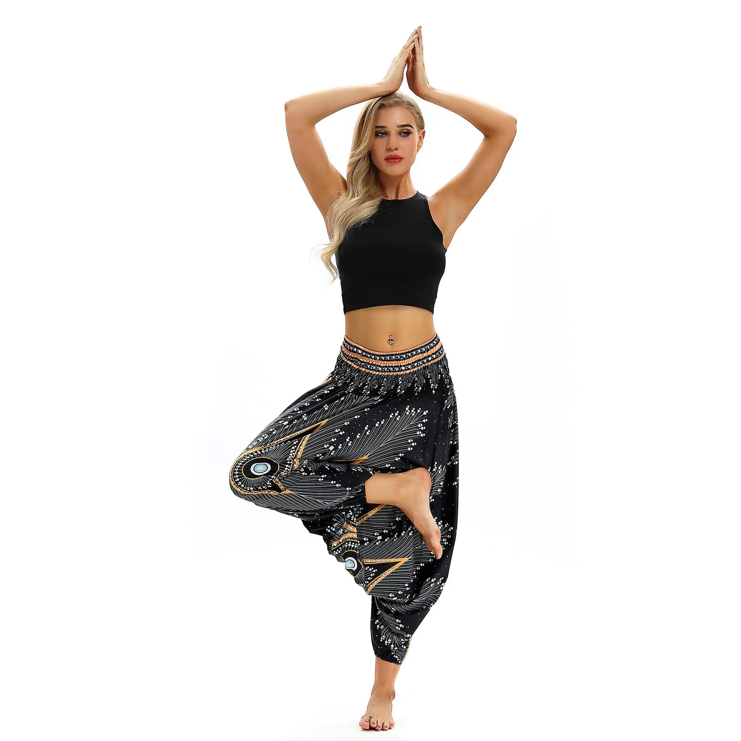 Printed Yoga Pants, Wide-Leg Lantern Pants, Bohemian Style