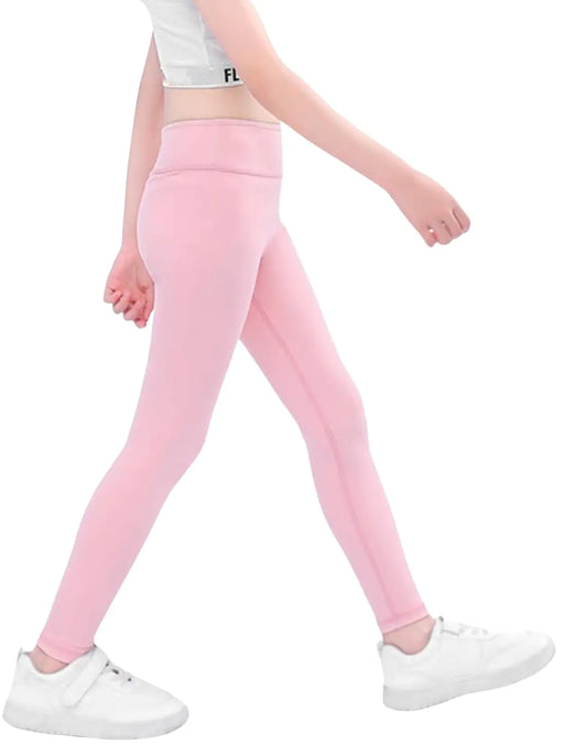 CVVTEE Girls Athletic Leggings High Waist Yoga Pants Dance Running Sports Tights (US Numeric 10 Regular Pink)