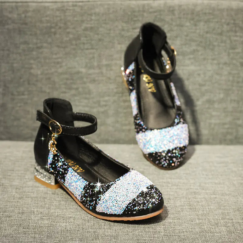 Rainbow Crystal Heels for Kids - Soft Sole Dance Shoes