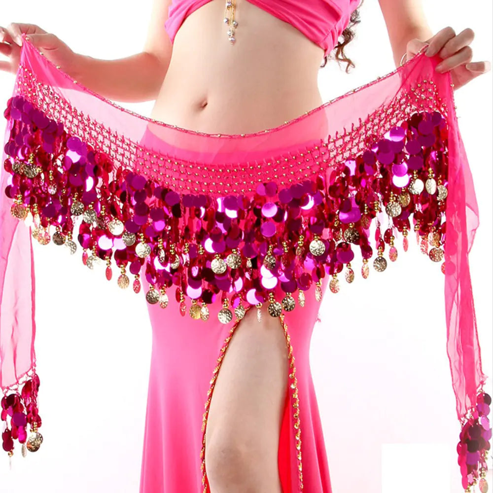 Chiffon Belly Dance Hip Scarf and Waist Chain
