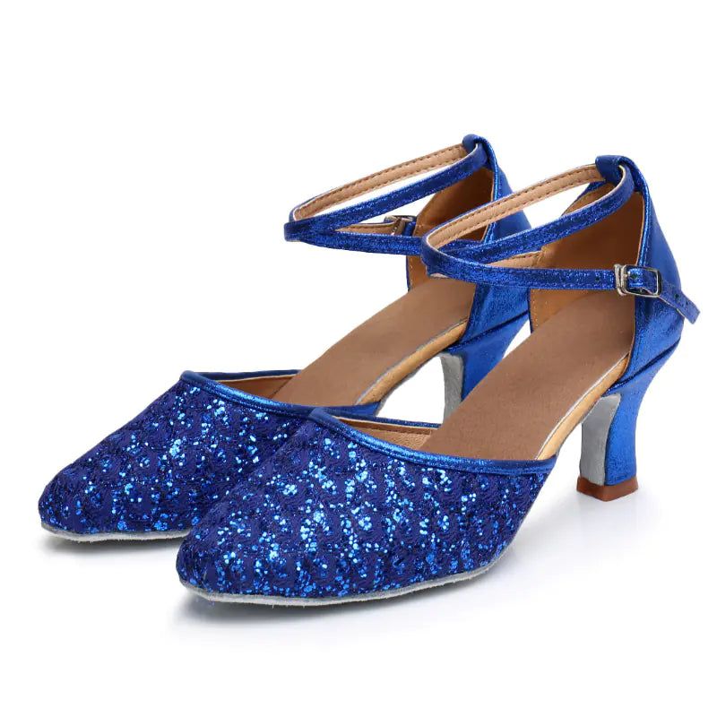 Classic Low Heel Sequin Latin Dance Shoes for Girls