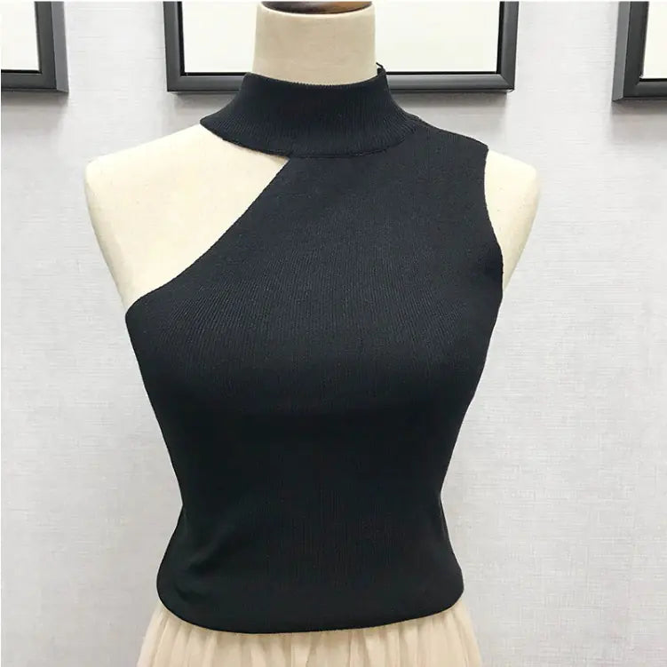 Versatile Off-Shoulder Crop Top with Knitted Tank