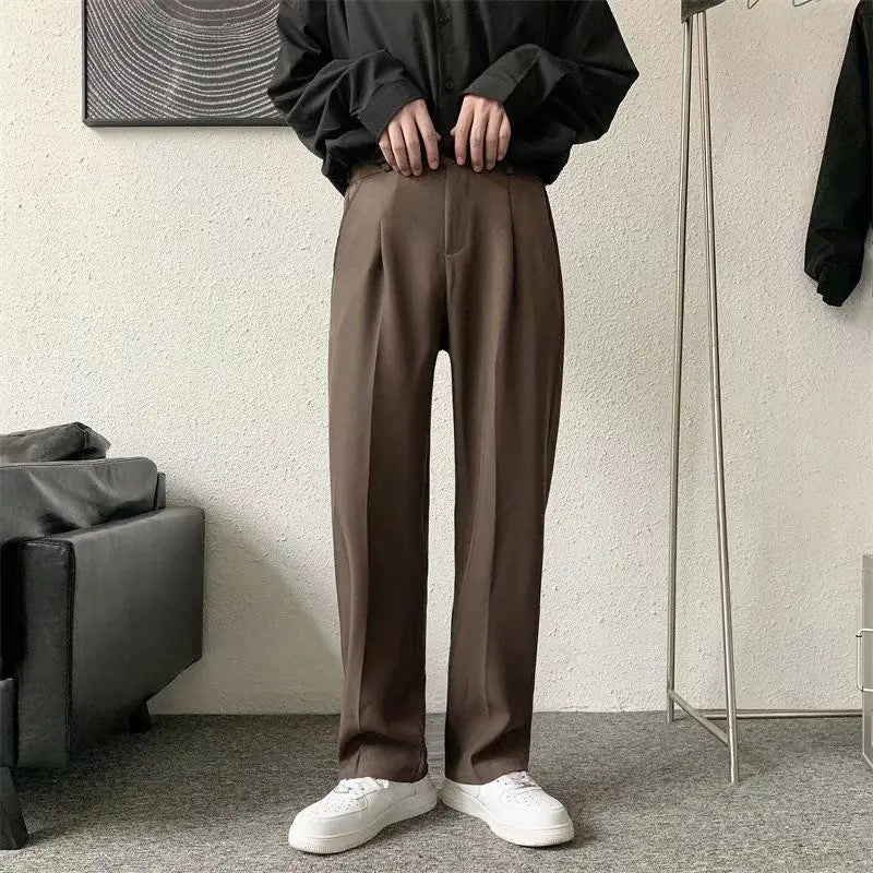 Men's Black Loose Straight Dress Pants for Office Casual
