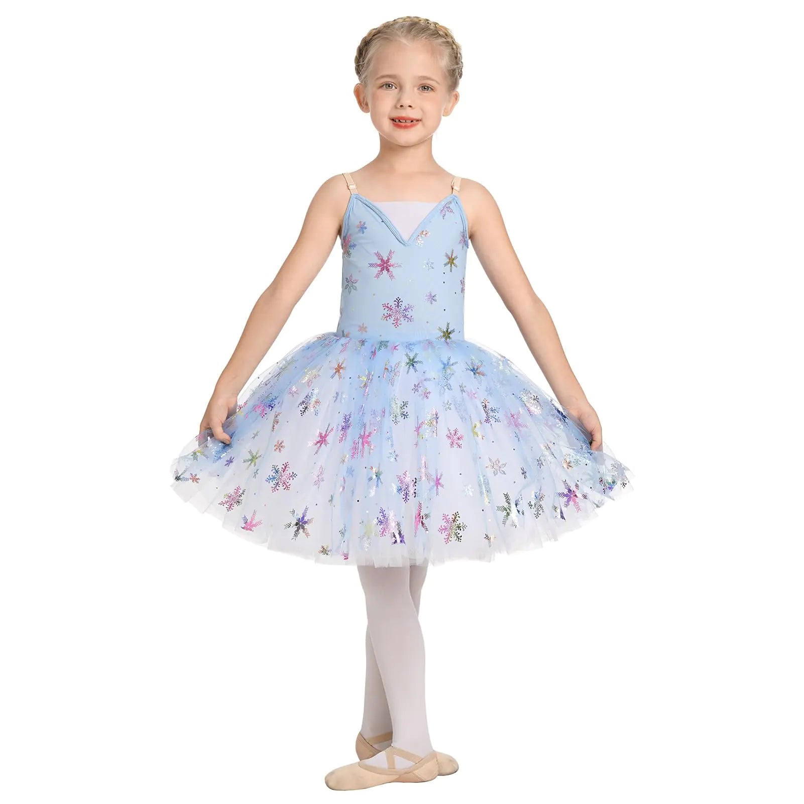 Ballet Leotard for Girls Sequin Snowflake Princess Performance Swan Ballet Dance Dress Camisole Leotard Skirt for Toddler Kid Christmas Ballerina Costume Dancewear Blue - Sequin Snowflake 11-12 Years