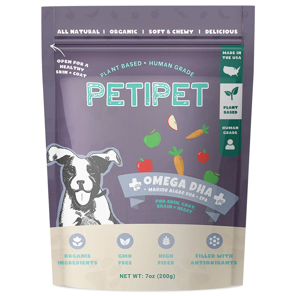 Petipet Omega 3 for Dogs - Skin Coat Brain and Heart Health Supplement - for Dry Itchy or Flaky Skin - Allergies and Itch Relief Chews - DHA and EPA Omega 3 Fatty Acids from Marine Algae