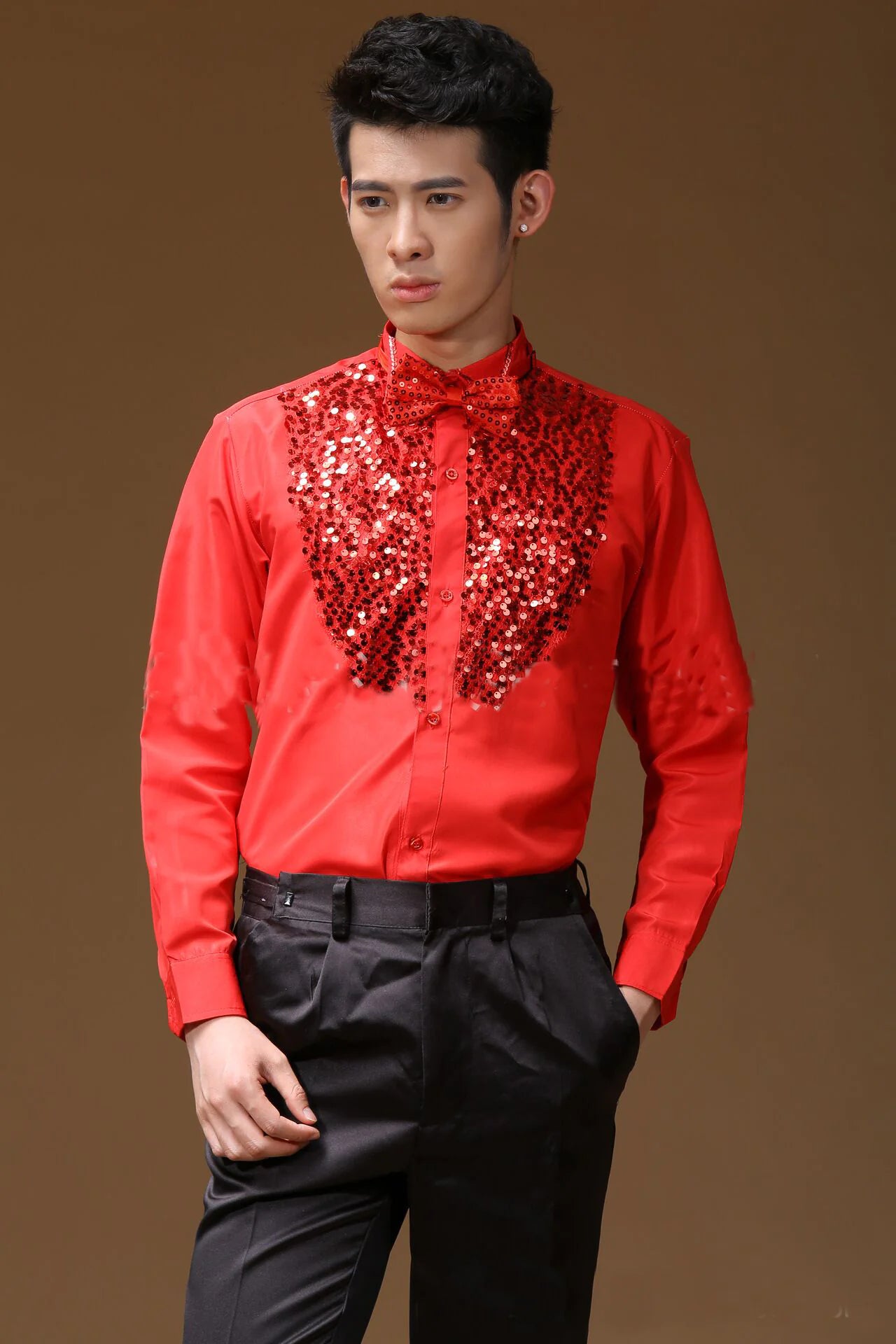 Men's Sequin Performance Shirt for Stage and Dance