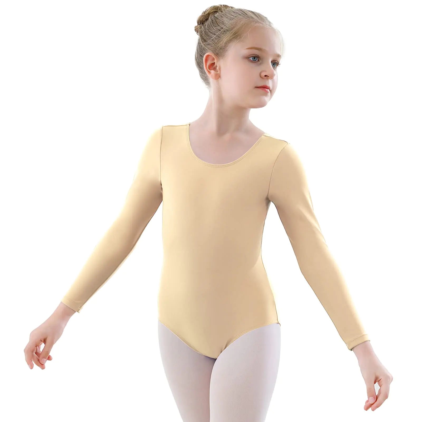 YgneeDom Girls Long Sleeve Leotard Kids Bodysuit for Dance Gymnastics Costume 3-12 Years(Nude11-12)