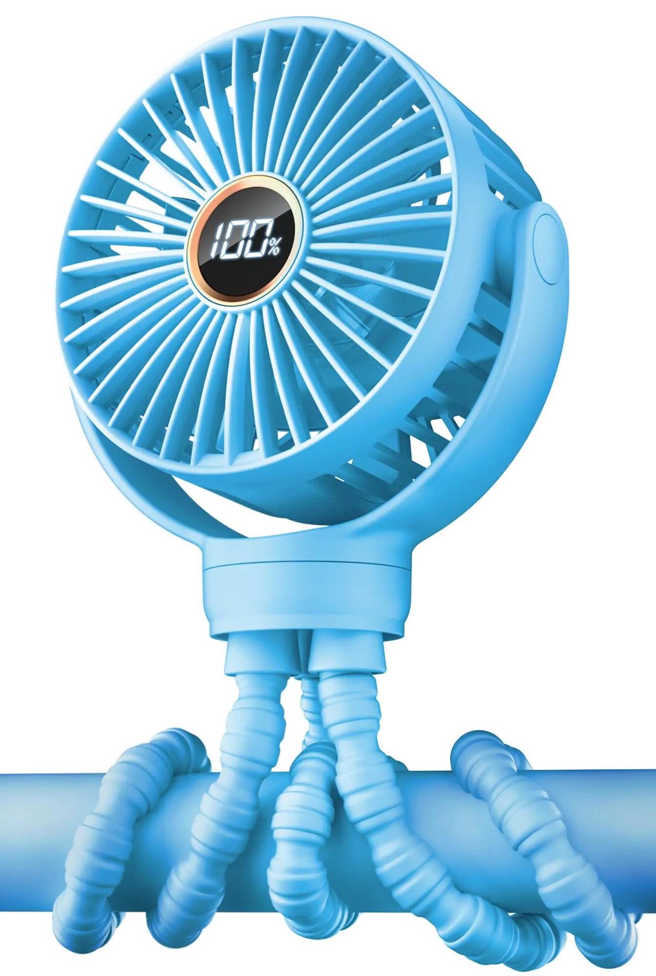 KIDEE Stroller Fan Portable Fan Mini Baby Fan Battery Powered LED Display with 3 Speeds Small Clip on Fan Desk Fans USB Rechargeable Personal Car Seat Fans for Outdoor Travel Sky Blue