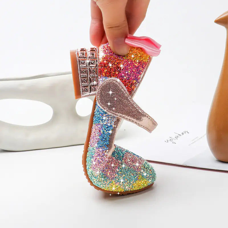 Girls' Sequin Dance Shoes with Crystal Heels