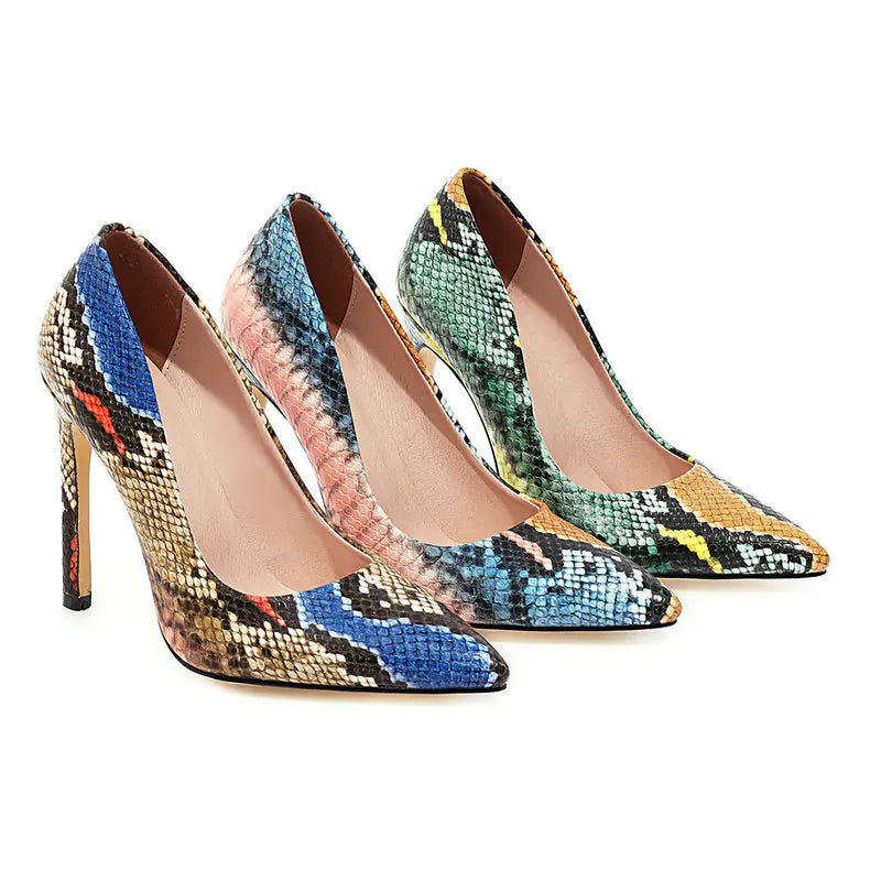 Color Block Snakeskin High Heel Shoes for Women