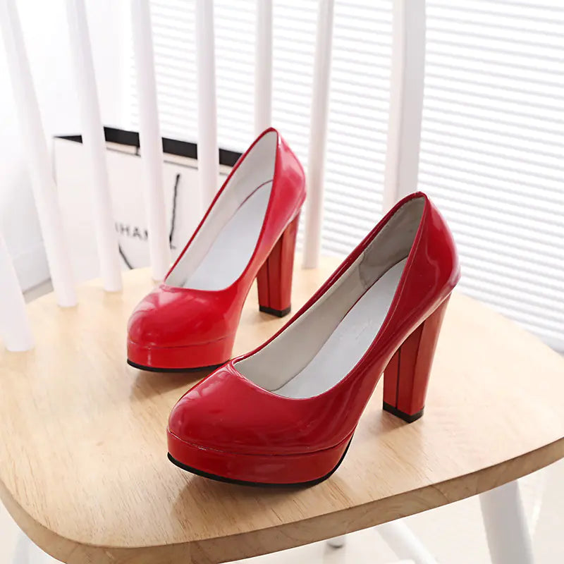 Red High Heels for Women - Round Toe Work Shoes