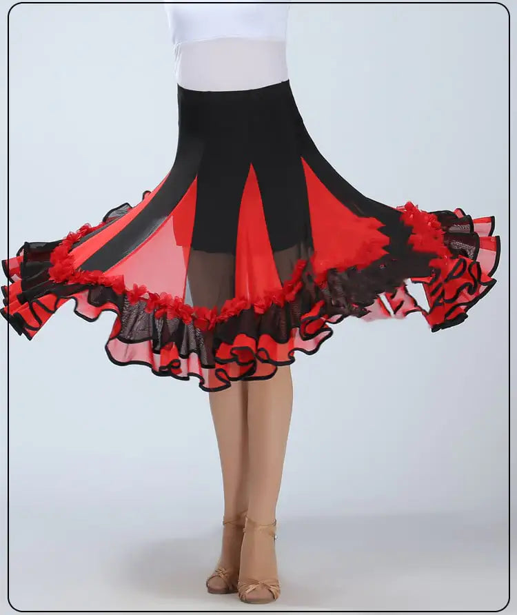 Mesh Mid-length Latin Dance Swing Skirt for Practice