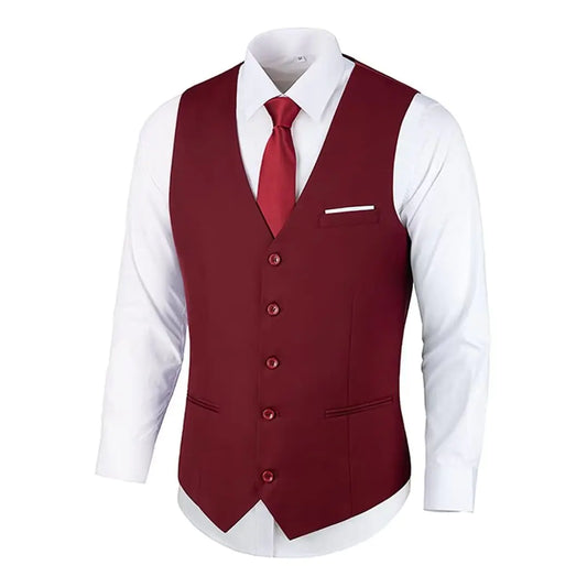 Mens Suit Vests Burgundy Mens Vests Dress Tuxedo Waistcoat Vest Slim Fit Formal Sleeveless Jacket Vest for Men Size XXXL