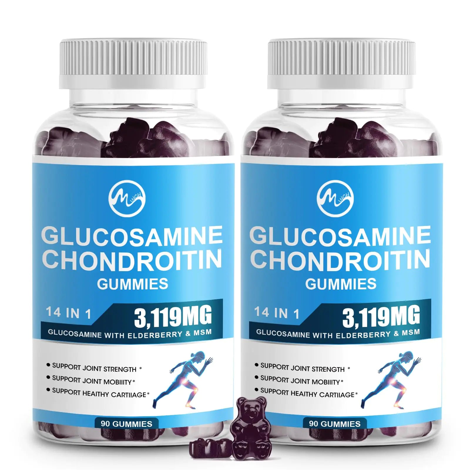Glucosamine Chondroitin Gummies 1500mg Glucosamine & 1000mg MSM per Serving Joint Support Supplement for Adults Elderberry Flavor 90 Servings(Pack of 2)